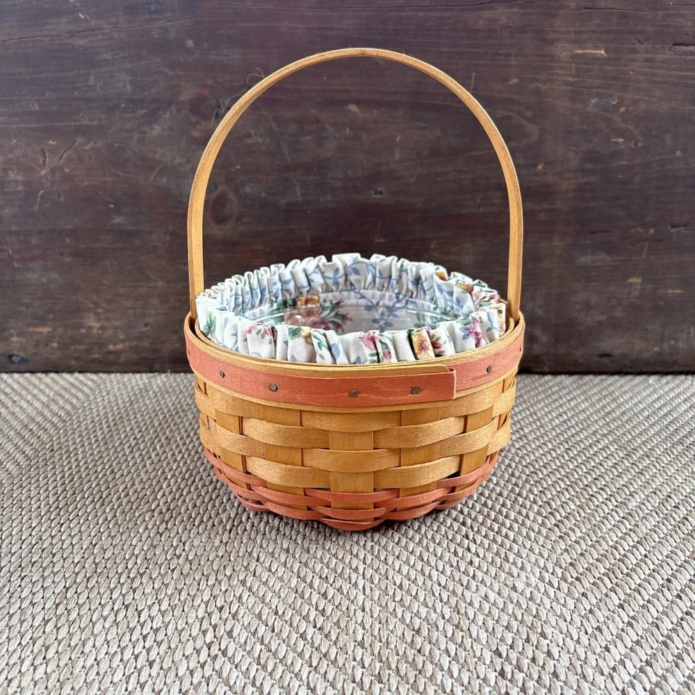 Longaberger 1998 Mother's Day Basket with Tie On, Floral Liner and Protector.